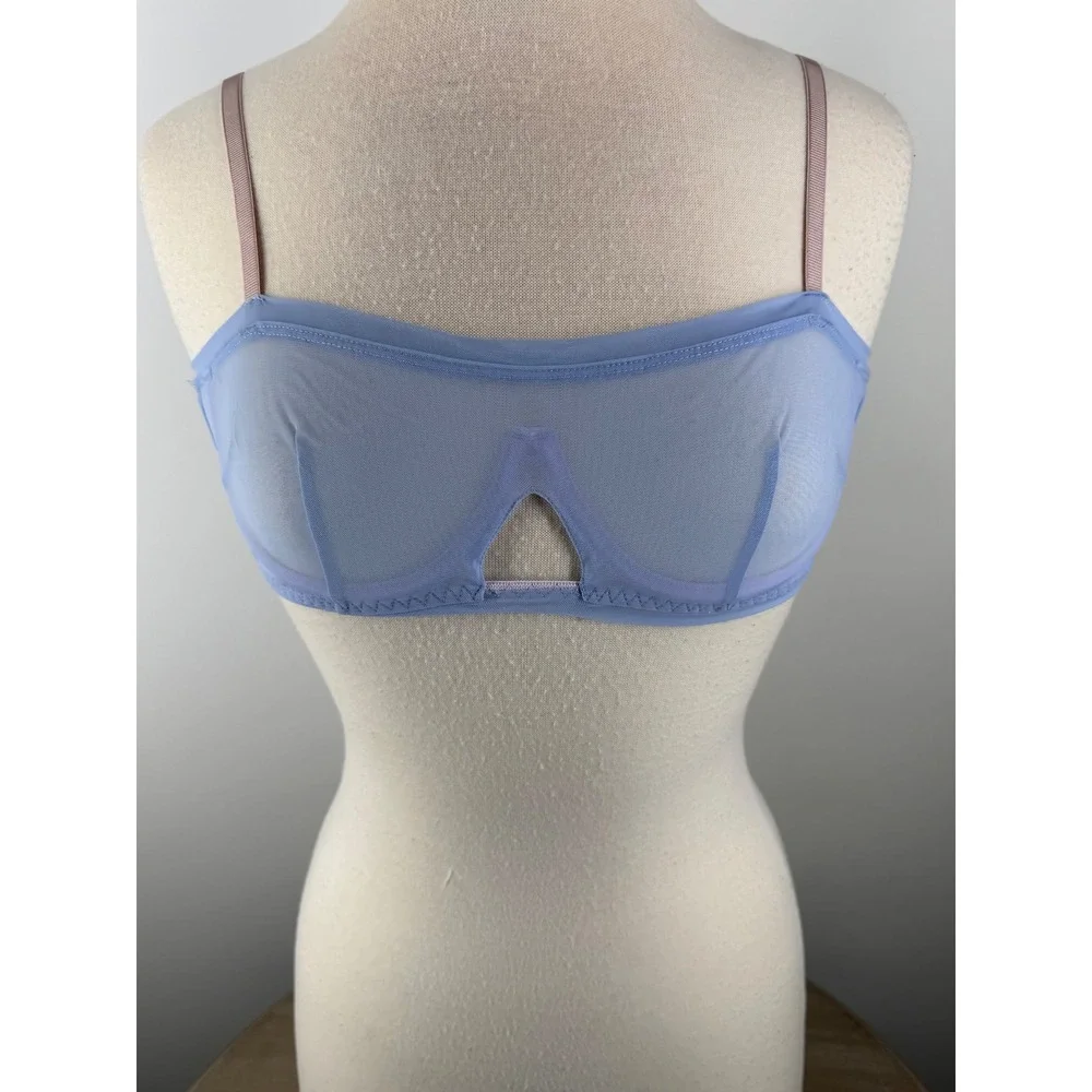 WE‎ ARE HAH Blue Sheer Mesh Bralette Periwinkle Straps Keyhole Cutout Bra 30-38C